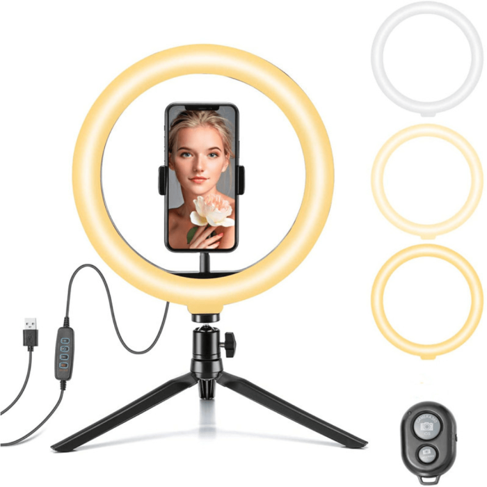 2022 Dimmable Led 12 Inch Phone Tripod Ring Light Make Up Video Photographic Ring Lamp With Selfie Clip And Desk Tripod
